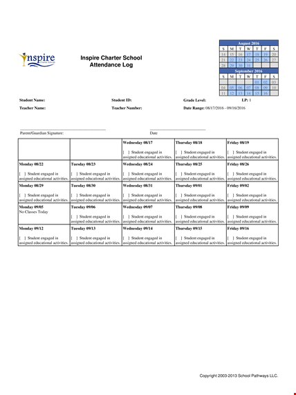 school attendance log template template
