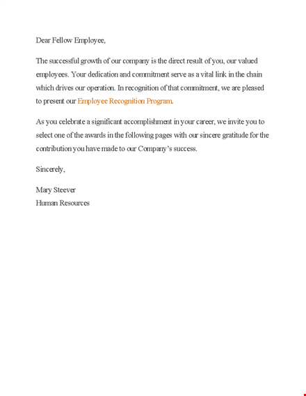 recognition letter for employee | company's commitment to recognition template