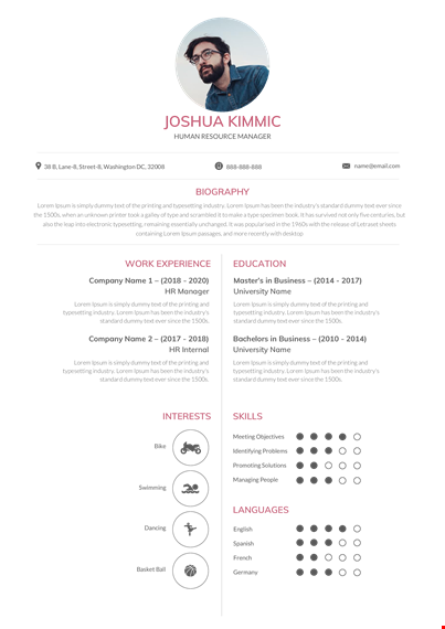 hr resume template template