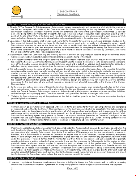 terms and conditions template for contractors and subcontractors - shall compliant template
