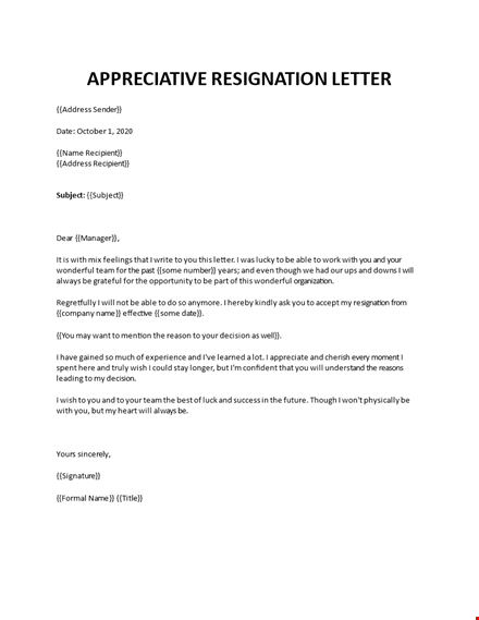 appreciative resignation letter template