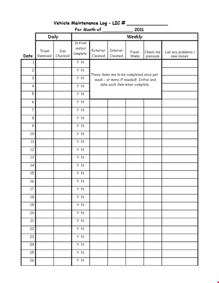 vehicle maintenance log template - keep track of your vehicle's maintenance and mileage template