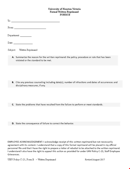 employee reprimand: policy violation addressed with written letter of reprimand template