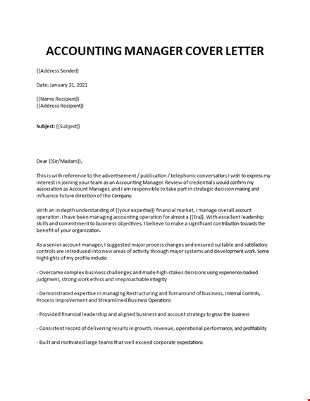 accounting manager cover letter template