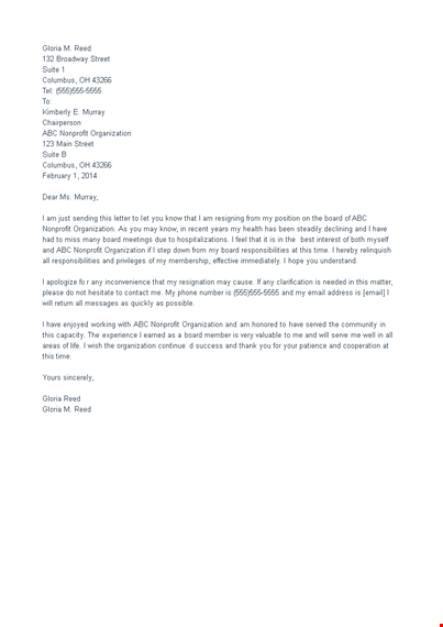 non profit board resignation letter template