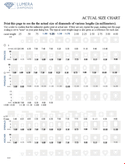 find your perfect diamond size - print and actual carat sizes available template