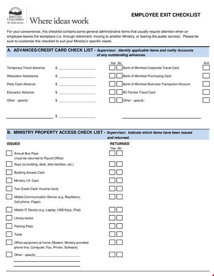 employee exit checklist template template