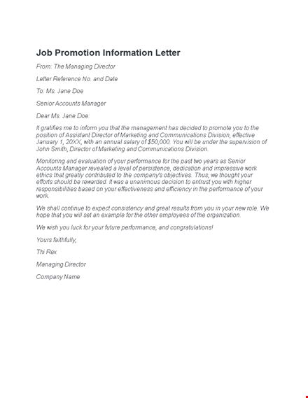 effective promotion letter for improved performance | director-managing template