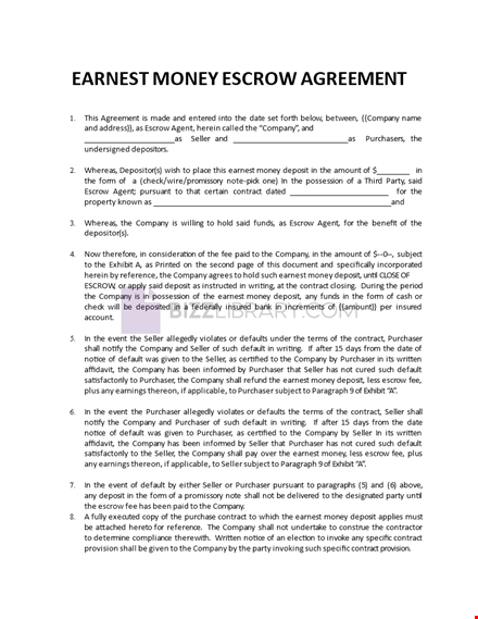 earnest money escrow agreement template