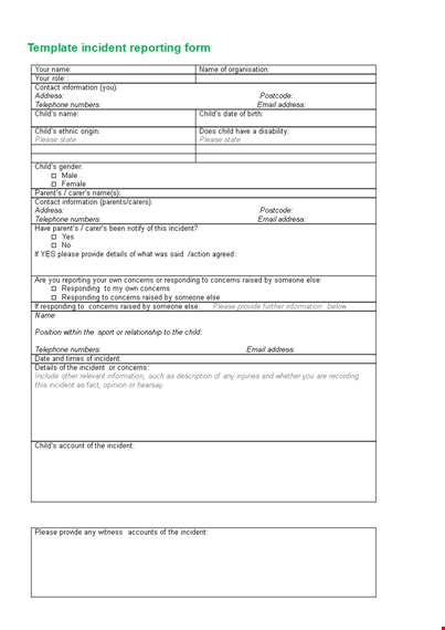 child incident report template - record and address incidents easily template