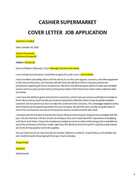 application cashier job in supermarket template
