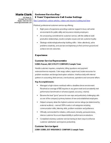 sales customer service representative resume template