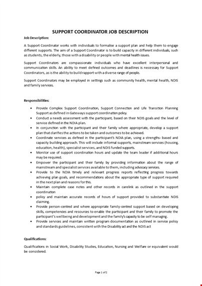 support coordinator job description template