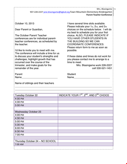 parent-teacher conference letter template: october | blasingame template