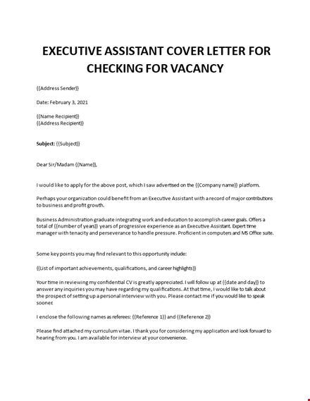 executive assistant sample cover letter template
