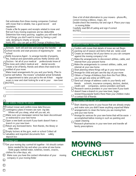 the ultimate moving checklist: smooth move template