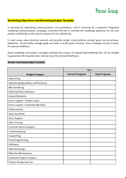 company marketing budget template template