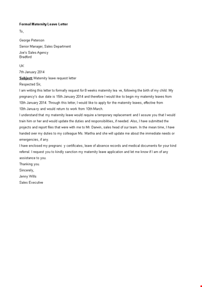 formal maternity leave letter template