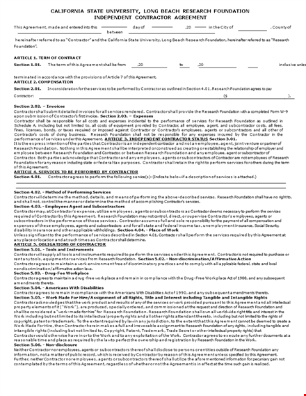 independent contractor agreement - foundation | clear contract language template
