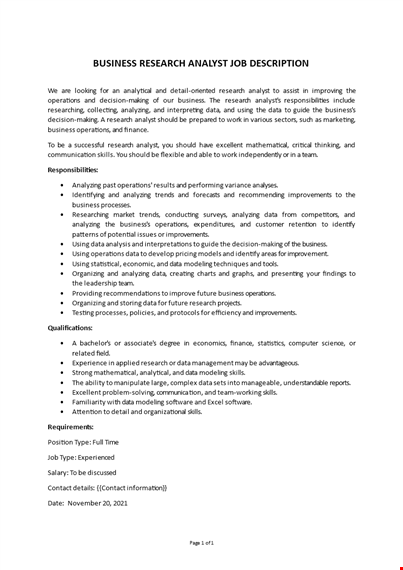 business trend researcher job description template