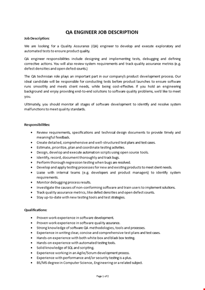 qa software engineer job description template