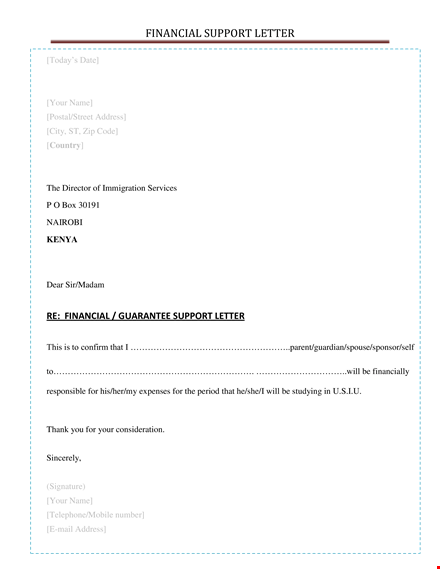 financial support letter template template