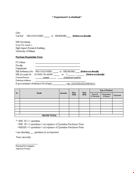 create customized requisition forms | request quotes and details | easy to use template