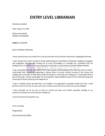 librarian job application template