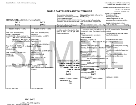 daily nurse assistant training program schedule template