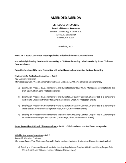 standard agenda format sample template