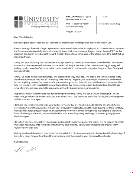 resignation letter from senior church pastor: guiding families, pastors, and elders template