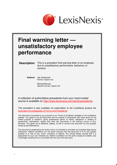 final warning letter to employee poor performance template