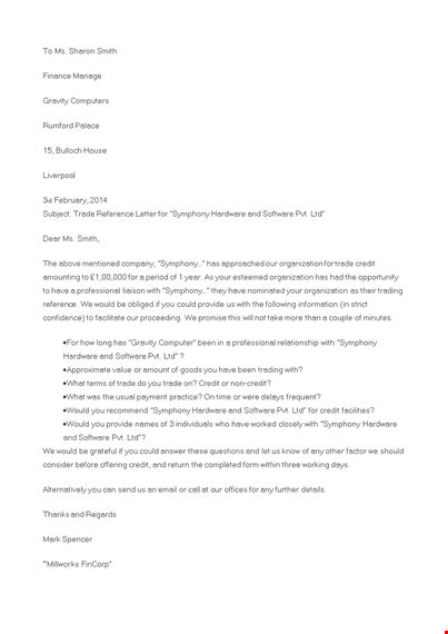 trade credit reference letter template template