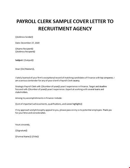 payroll clerk cover letter template