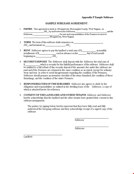 standard sublease contract template