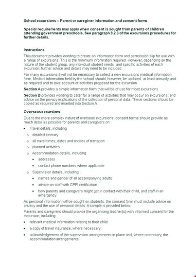 parental consent form template for school excursions: information & advice template