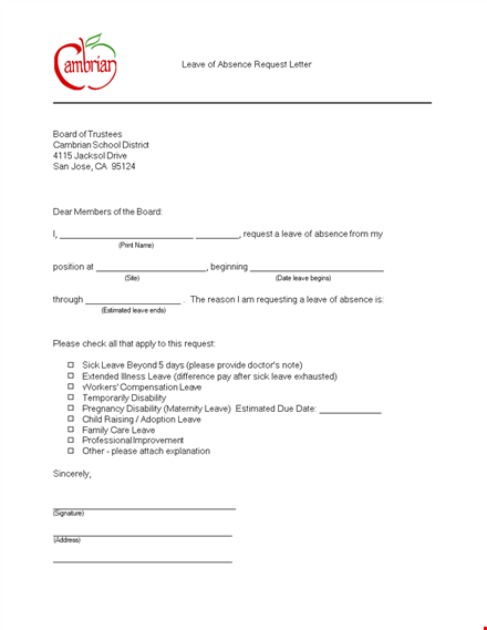 leave request letter: formal example for board - please grant absence template