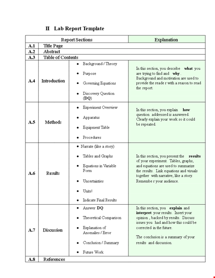 professional lab report template - expert section and results with equations template
