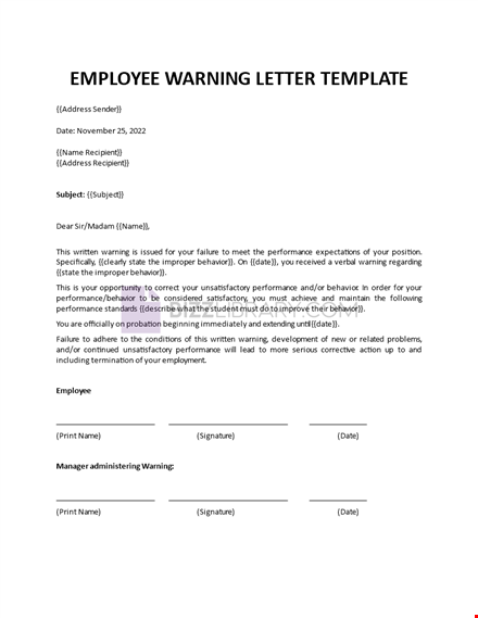 employee warning letter sample template