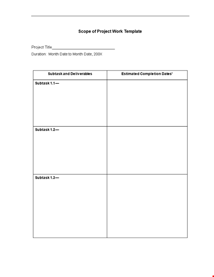 customize your project scope of work template | define scope, tasks, and subtasks in one month template