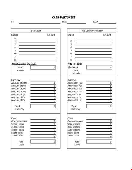 cash tally sheet template template