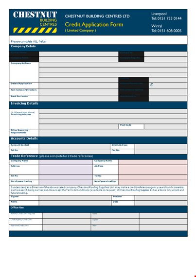 apply for credit: company, client, and goods - credit application form template