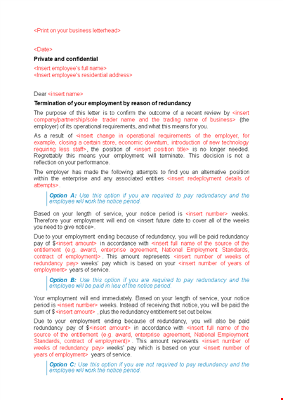 termination letter template - notice & employment template