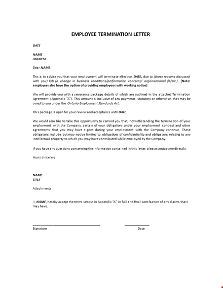 employee termination letter format template