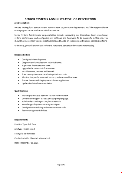 senior system administrator job description template