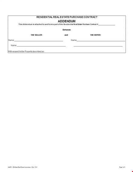 real estate addendum form for purchase, witness, and residential estate template