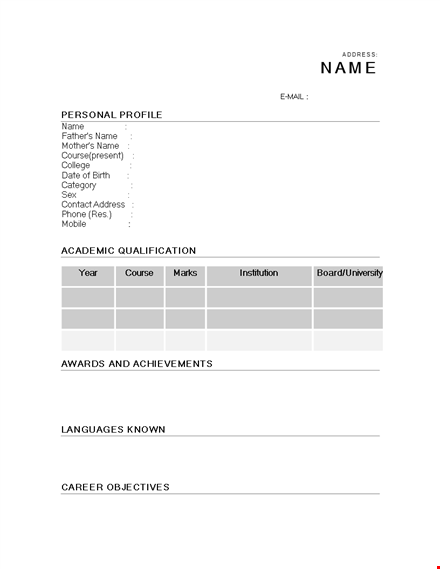 mba fresher resume format template