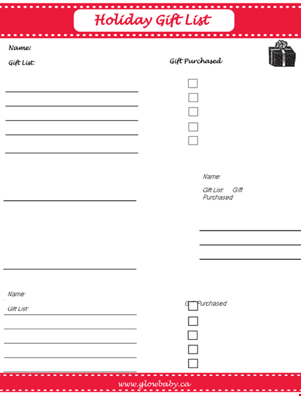holiday gift list in pdf template