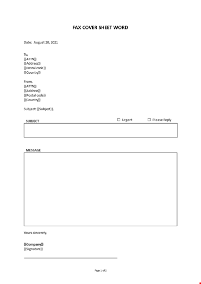 fax cover sheet word template