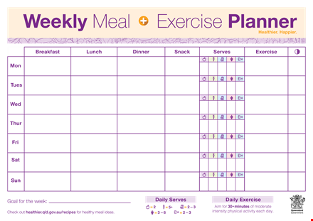 weekly meal exercise planner template